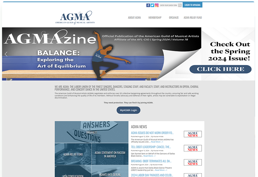 AGMA screenshot of homepage